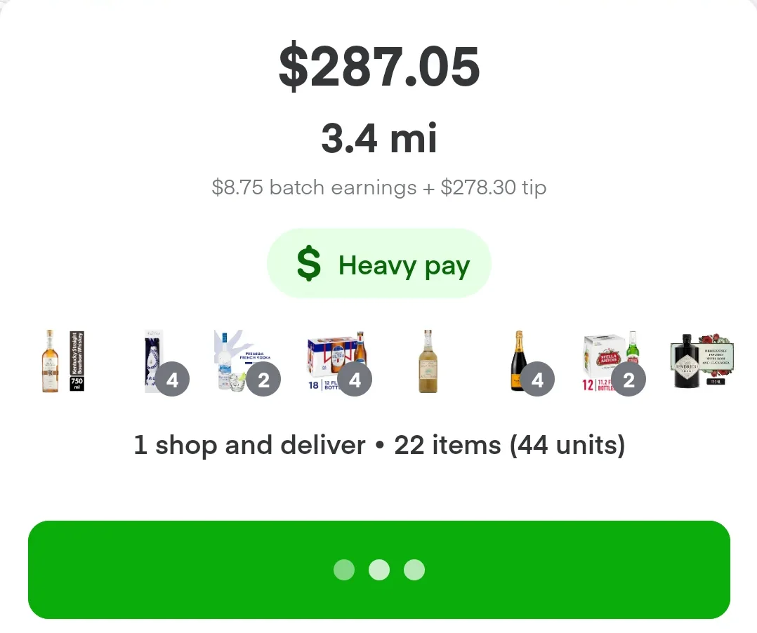 Screenshot of Batch Grab detecting and auto-accepting a top Instacart batch with high earnings